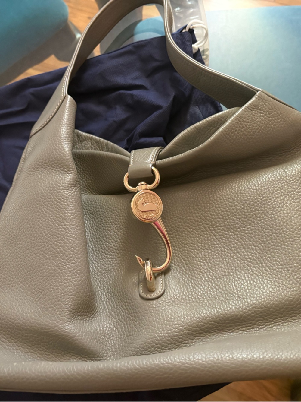 Dooney & Bourke Taupe Pebbled Leather Shoulder Bag with Gold Hardware